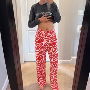 Red and White Wide Jeans